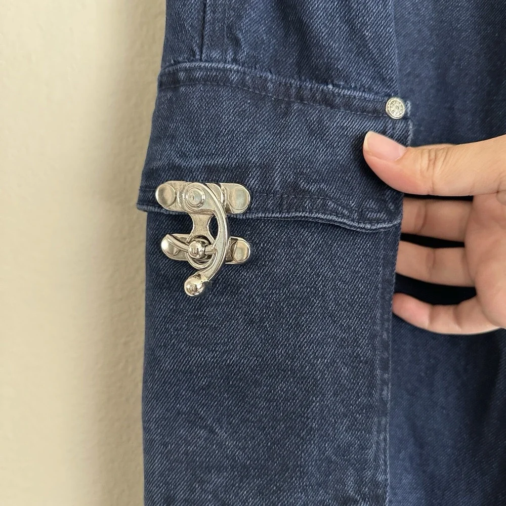 Pure Gear Cargo Jeans Mens 29 Dark Wash Blue‎ Vintage 90s Baggy Utility Denim